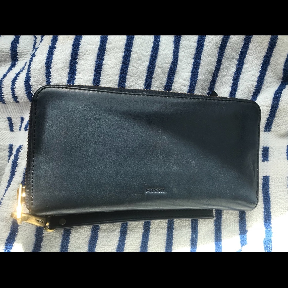 Fossil Wallet, Genuine Leather, Navy Blue